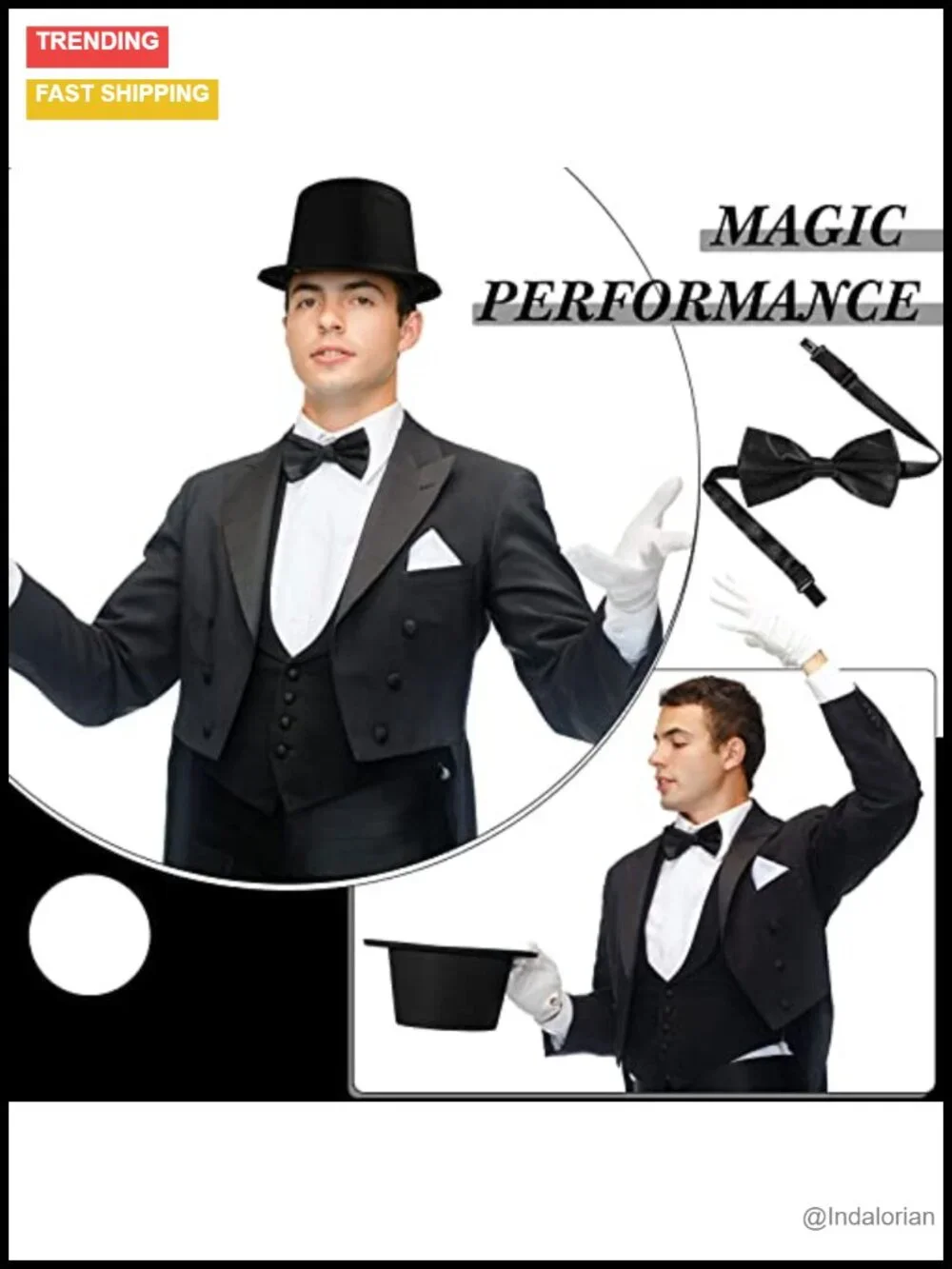 Magician Costume Top Hat Set with 12 Bow Ties Adjustable Party Accessory
